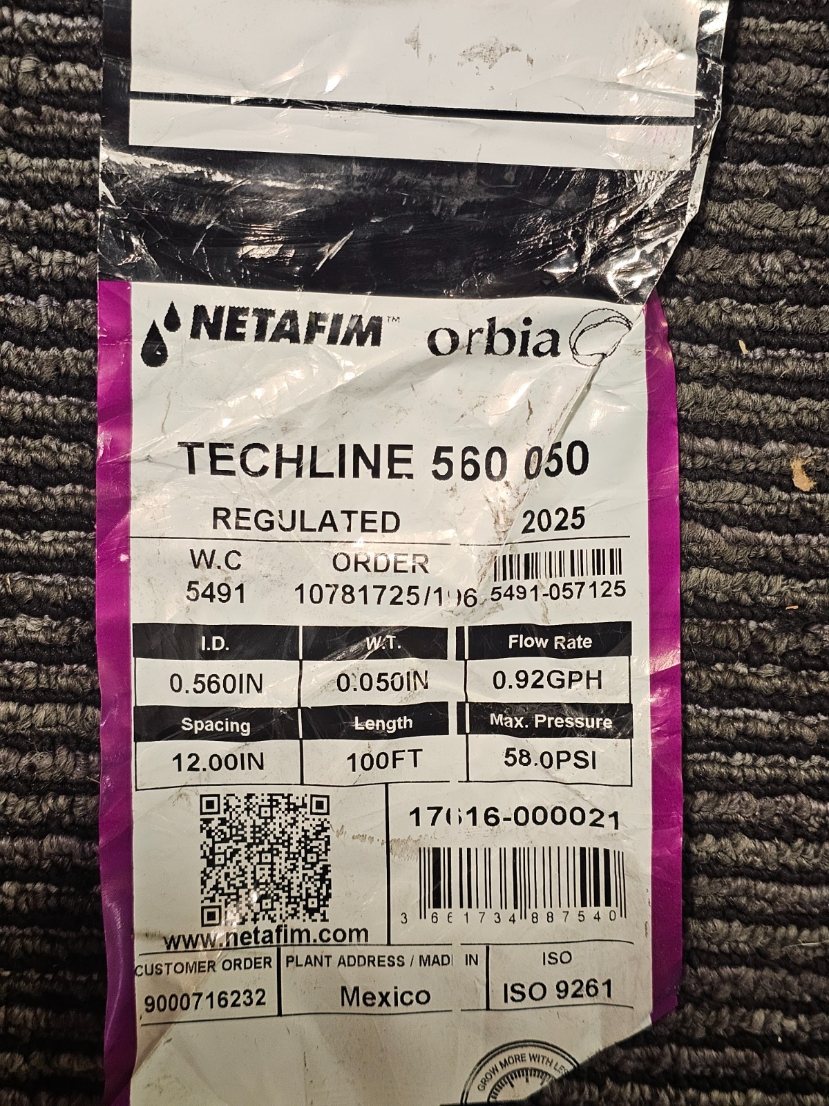 100′ Netafim Techline DL Dripline 0.92 GPH, 12 in. Emitter Spacing 17616-000021