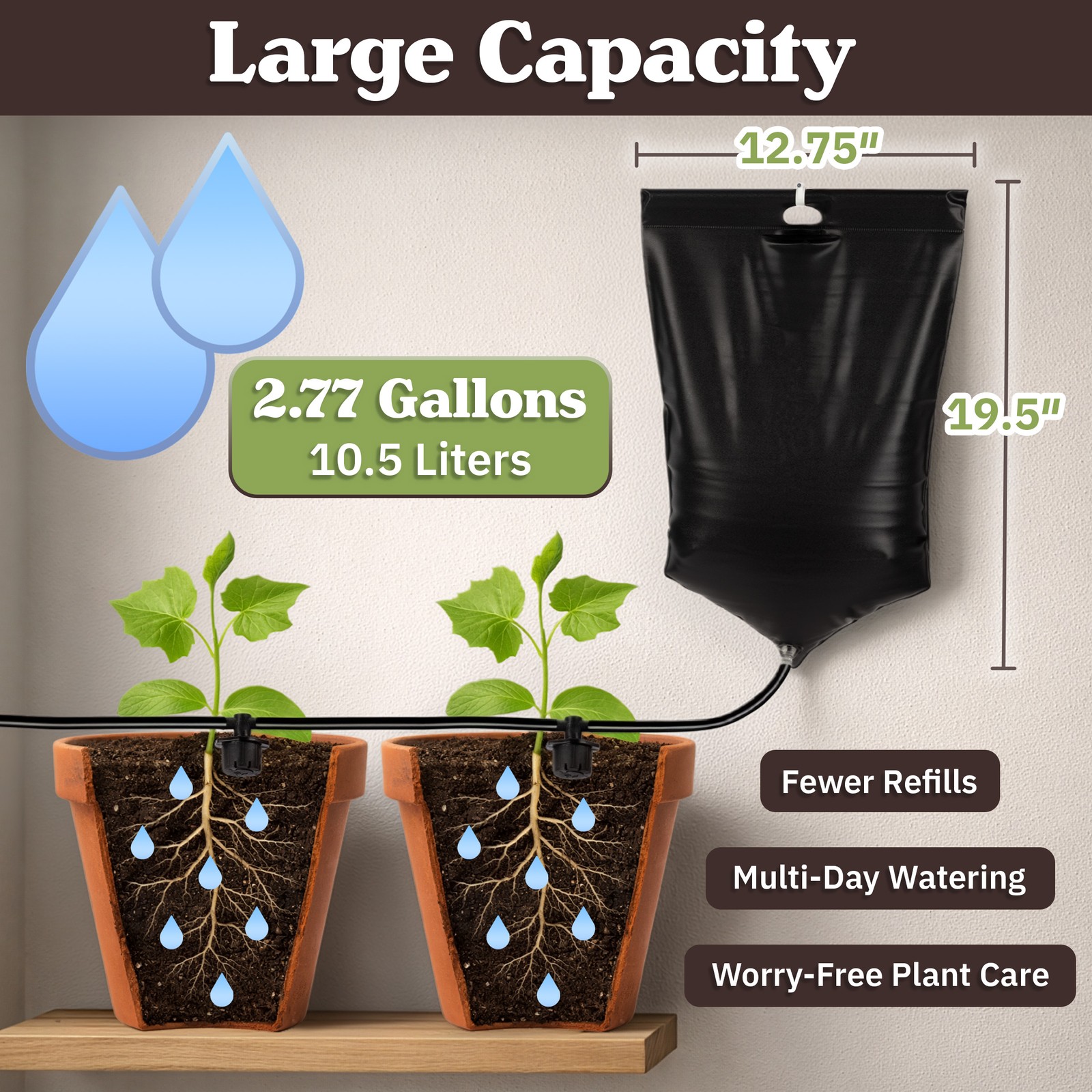 Automatic Plant Waterer 2.77Gal Indoor Drip System 7 Adjustable Drippers