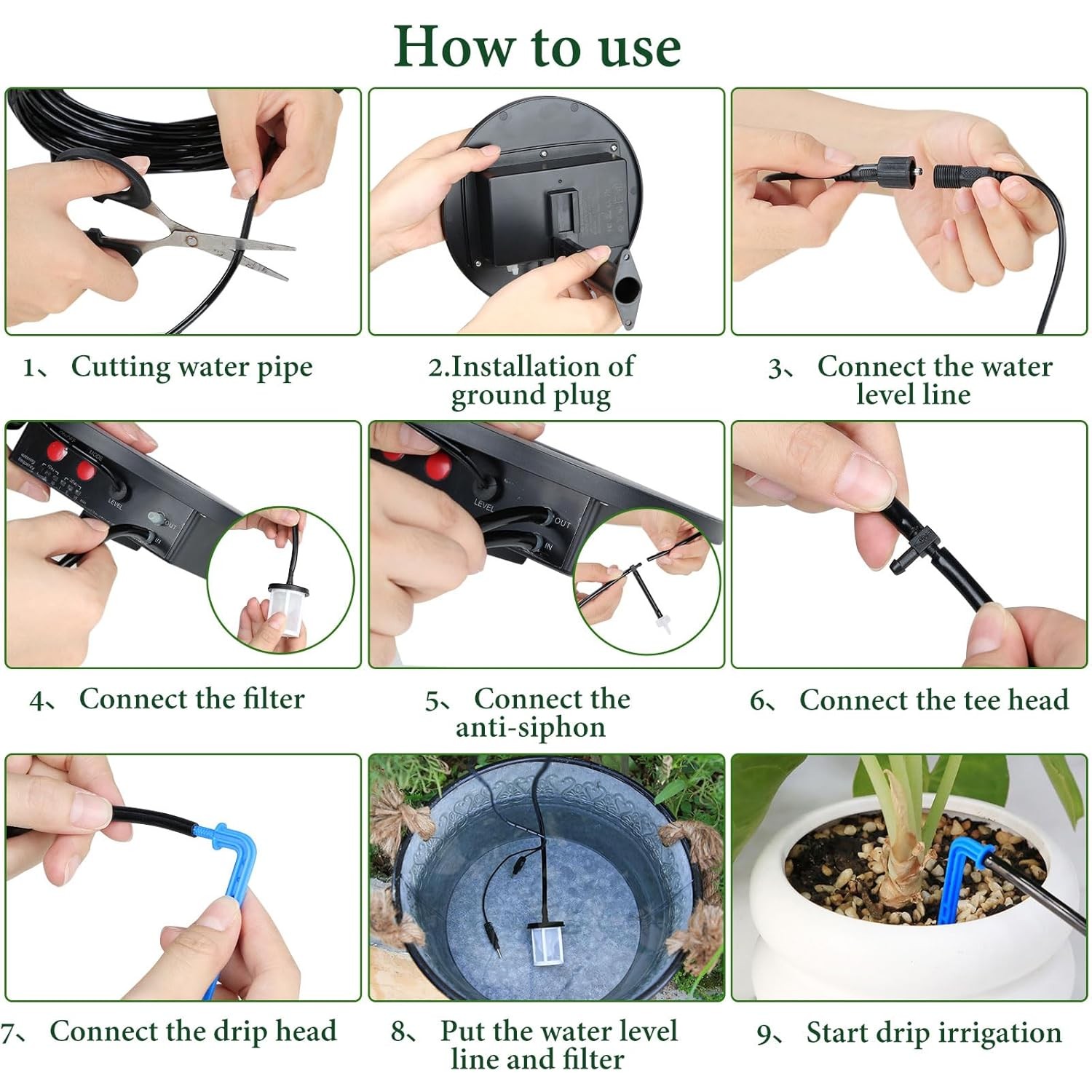 50FT Automatic Solar Drip Irrigation System Kit Plant Watering Timer Set Garden