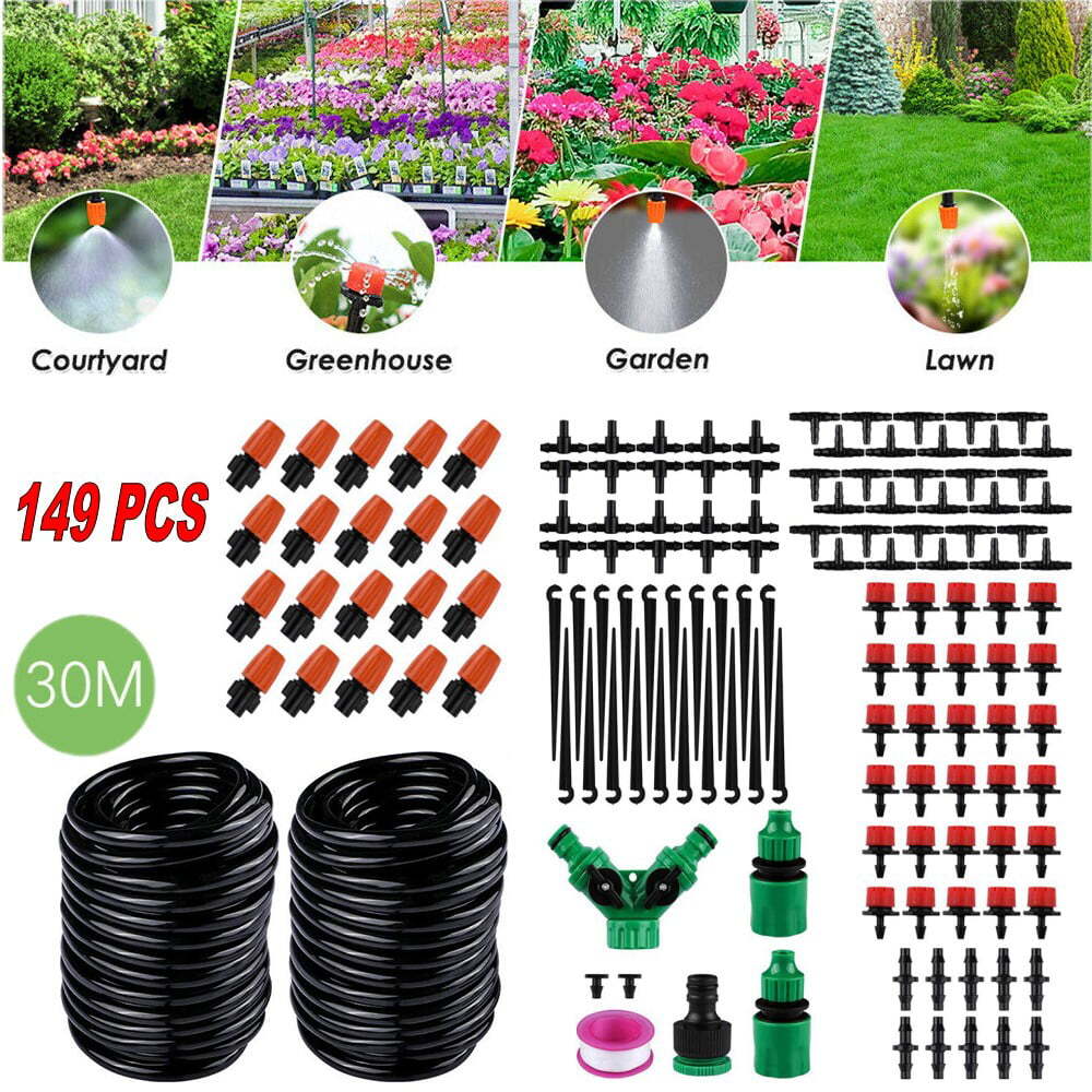 100ft Drip Irrigation System Plant Timer Self Garden Watering Hose Spray Kit USA
