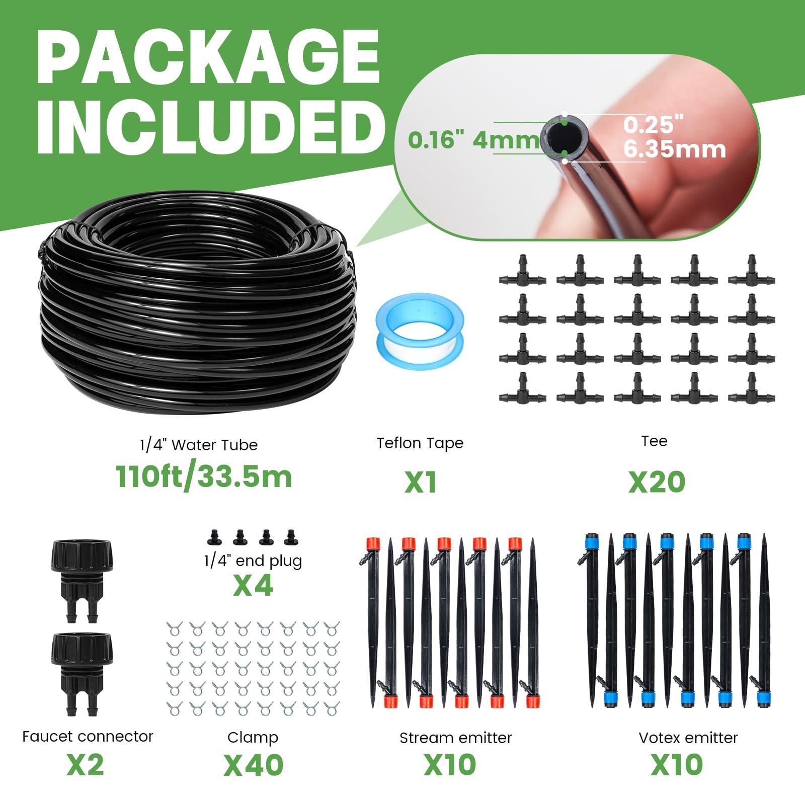 110FT Drip Irrigation System Kit Automatic Garden Watering for Lawn Raised Beds