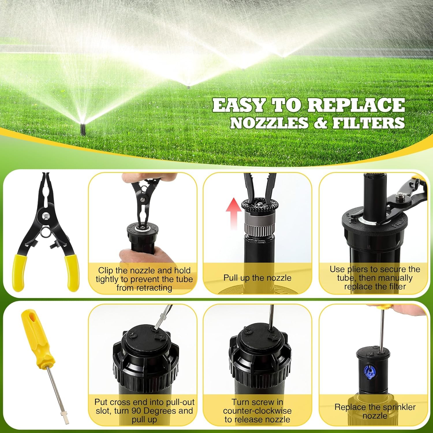 Sprinkler Head Pull Up Tool Rotor Adjustment Screwdriver Rain Bird 1800 5000 Set