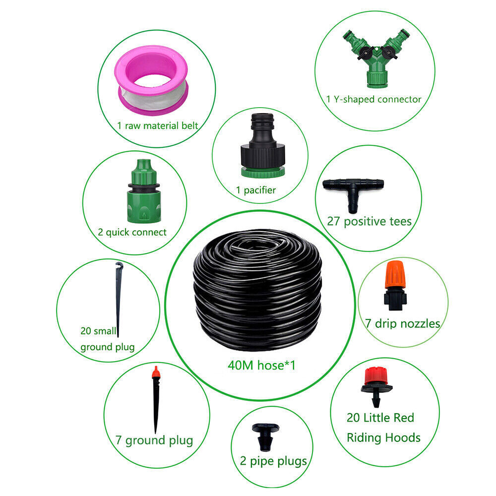 100ft Sistema De Riego Por Goteo Automatico Aspersores Para Cesped Jardin Kit