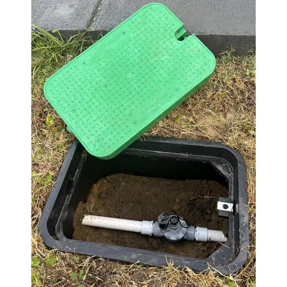 14 In. X 19 In. Rectangular Irrigation Valve Box and Lid, Black Box, Green Lid