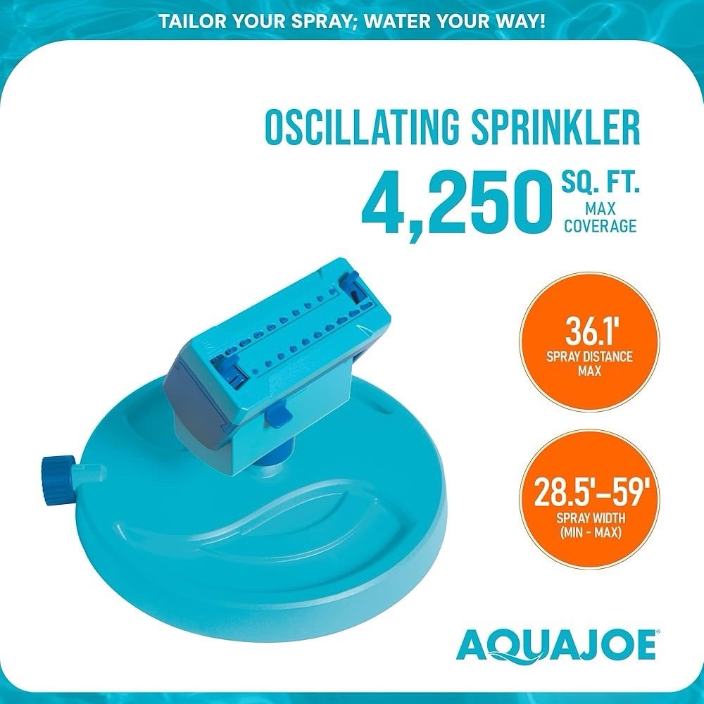 Aqua Joe AJ-OSPR20 Mini Gear-Driven Oscillating Sprinkler on Sled Base, NEW