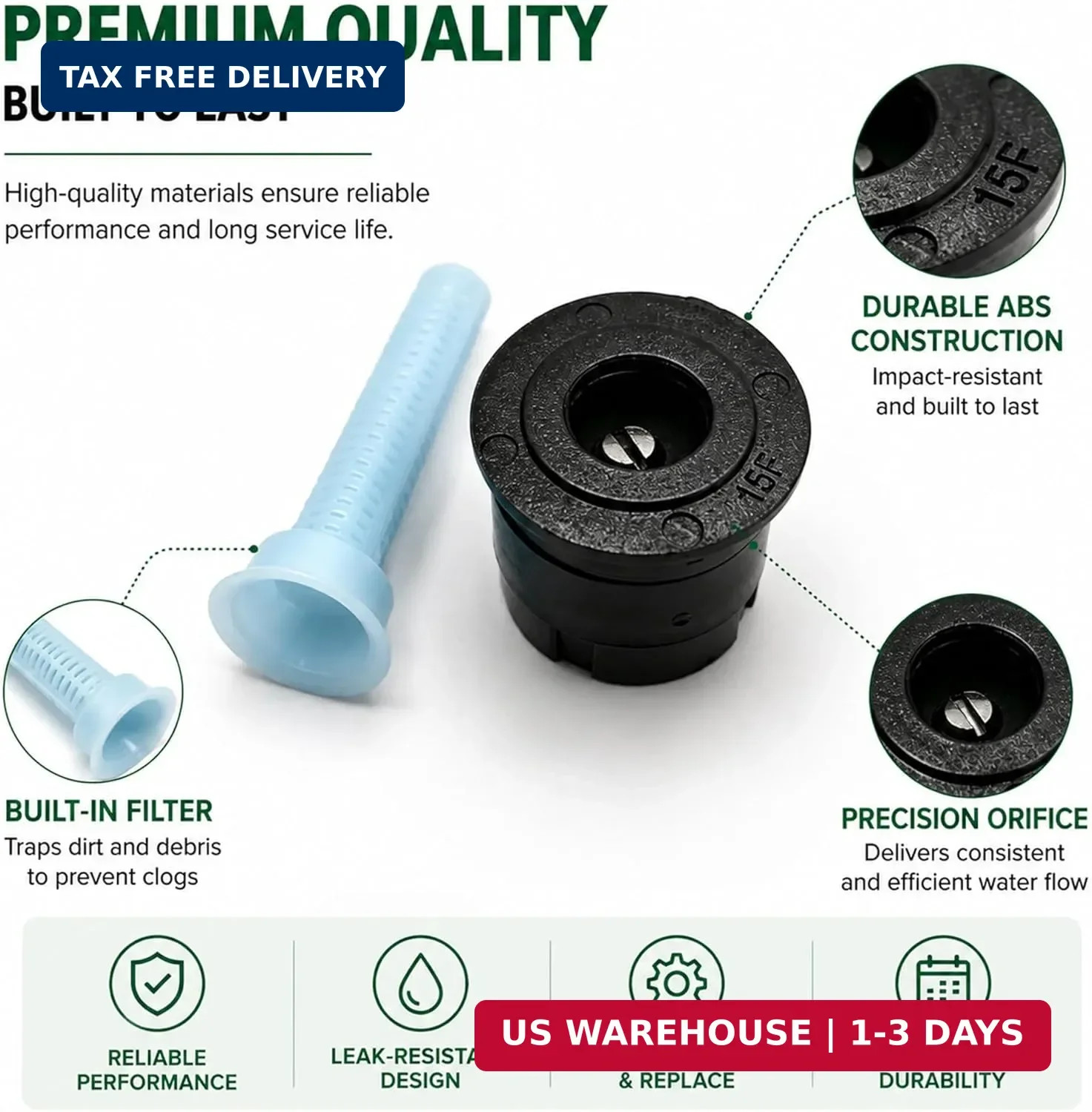 10 Pack 15 ft Full Circle Sprinkler Nozzle 360 Degree Spray Head, 30 PSI Optimal