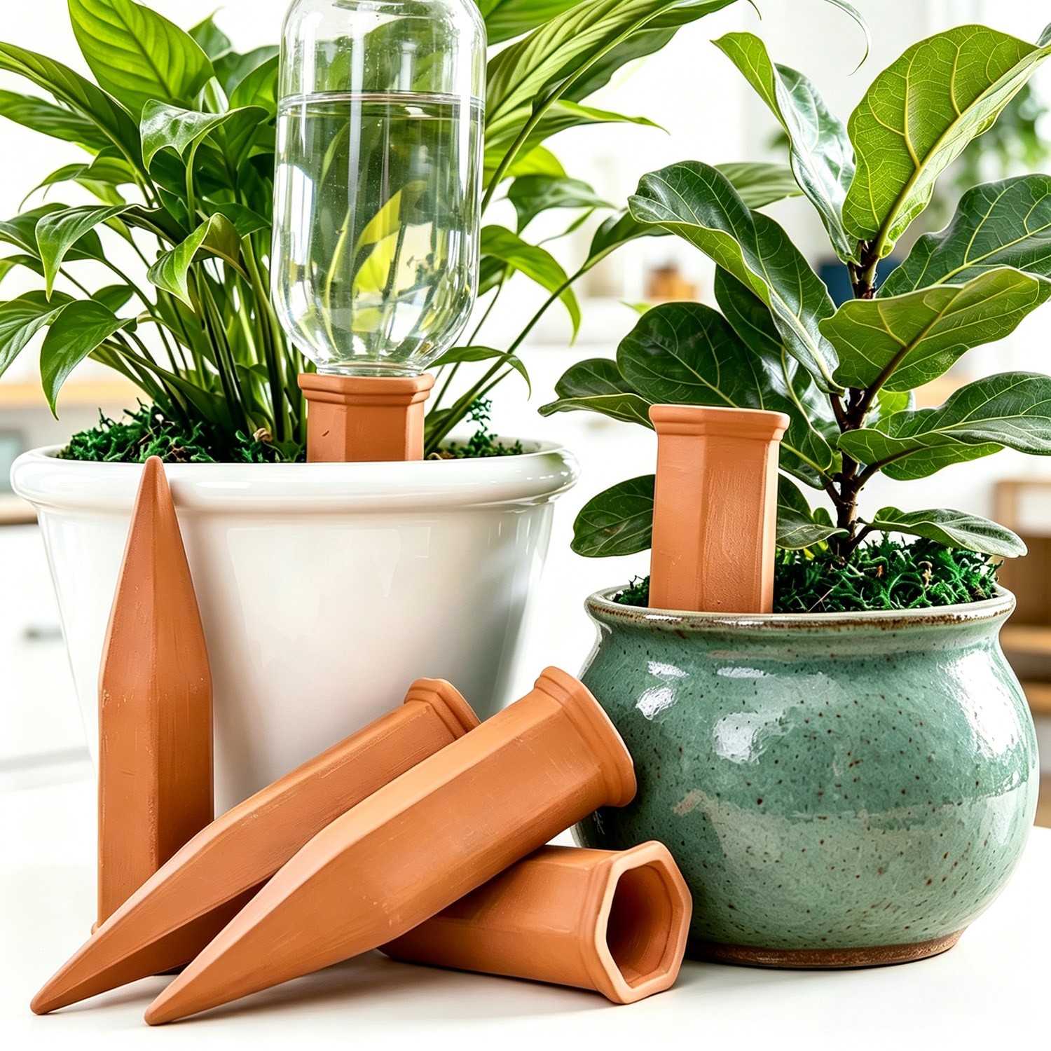 Red Ceramic Automatic Plant Waterer,Self-Watering Spike for Vacation&Lazy Garden