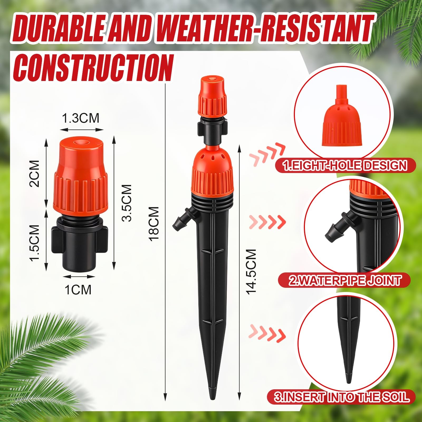 50 Pcs Drip Irrigation Emitters 360 Degree Water Flow Stake Drippers for 1/4″…