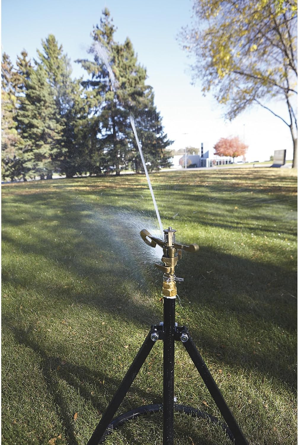 Tripod Sprinkler with round Base, 3/4 In. Brass Head with 2 Nozzles, 100 Ft. Dia