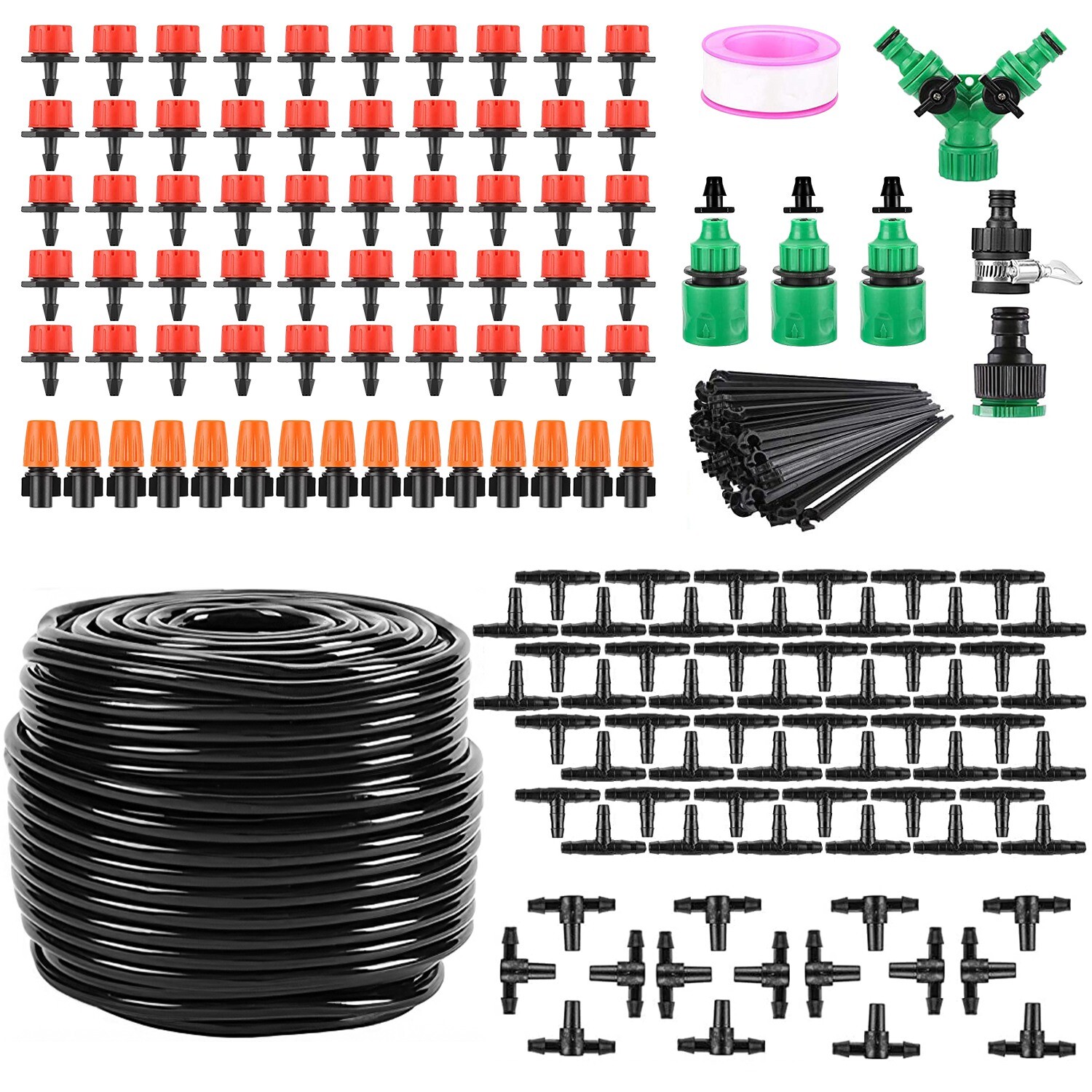 164ft Hose Drip Irrigation Kit Garden Watering System 3/4 & 1/2 Faucet Connector