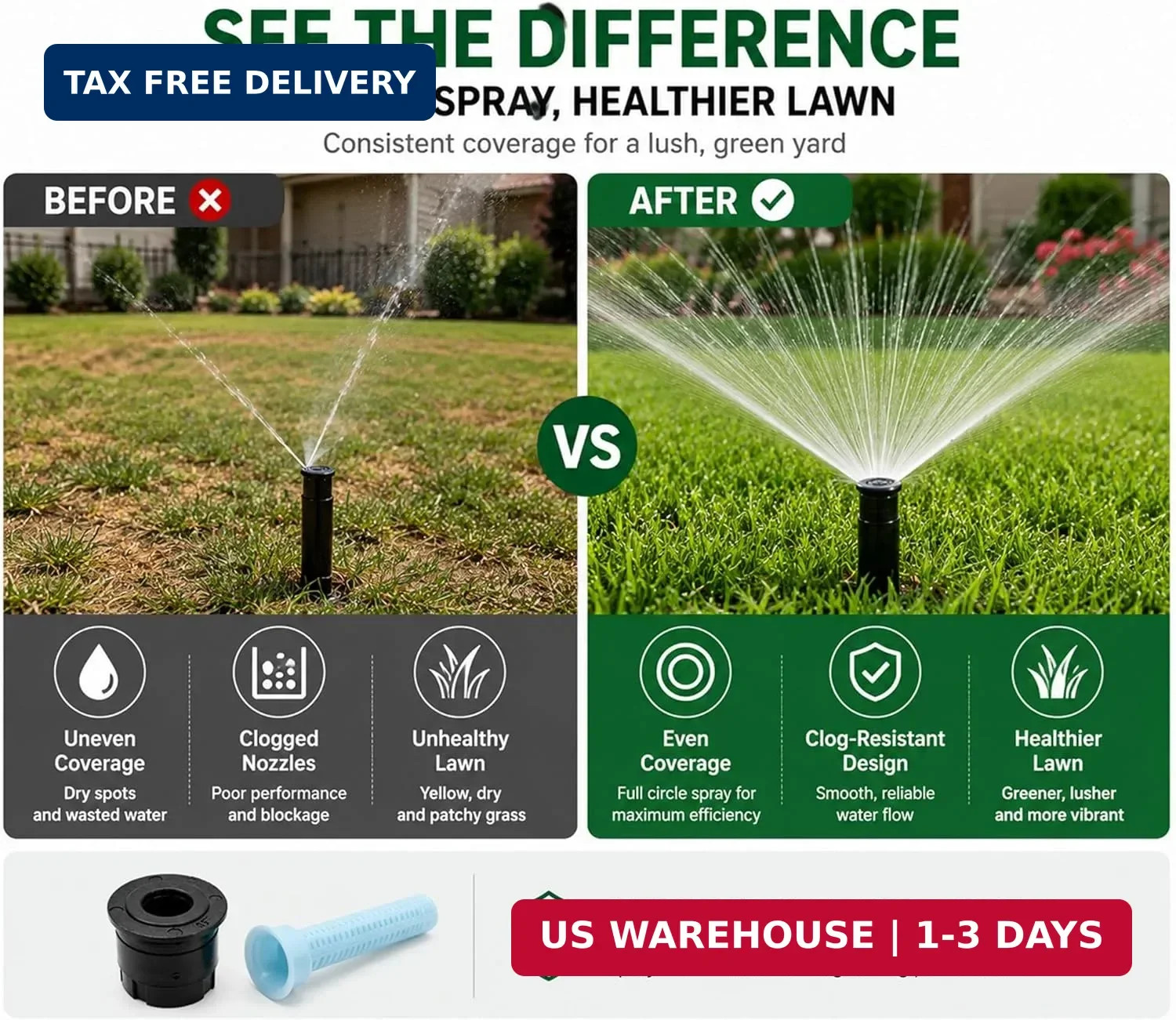 10 Pack 15 ft Full Circle Sprinkler Nozzle 360 Degree Spray Head, 30 PSI Optimal