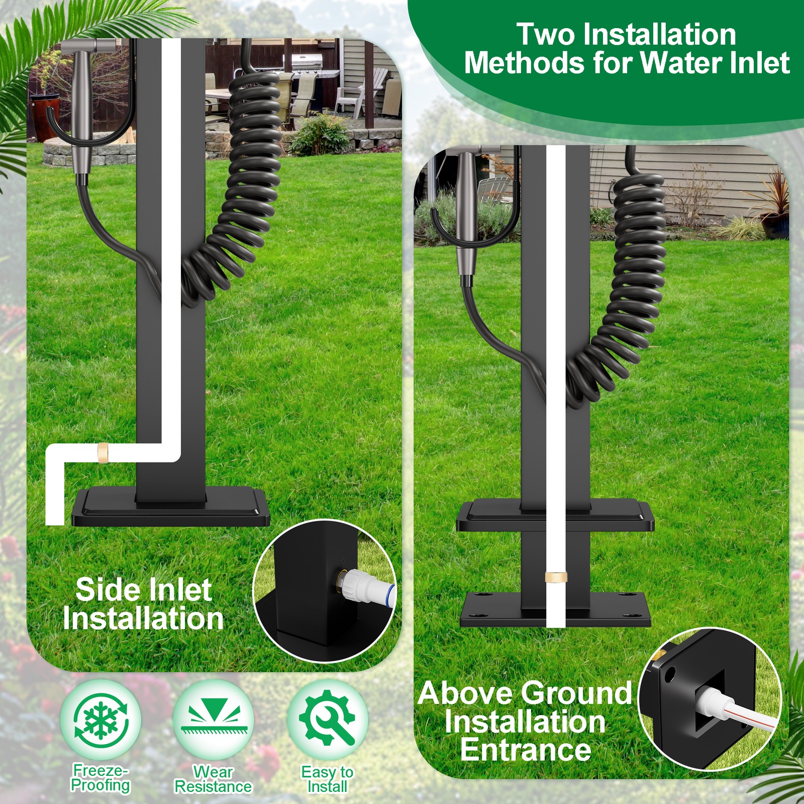 304 Stainless Steel Outdoor Garden Black Square Post Faucet