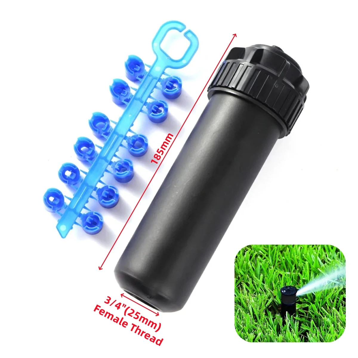 1Set G3/4″ Female Thread Popup Sprinkler with Replacement Nozzles 40°~360°Adjust