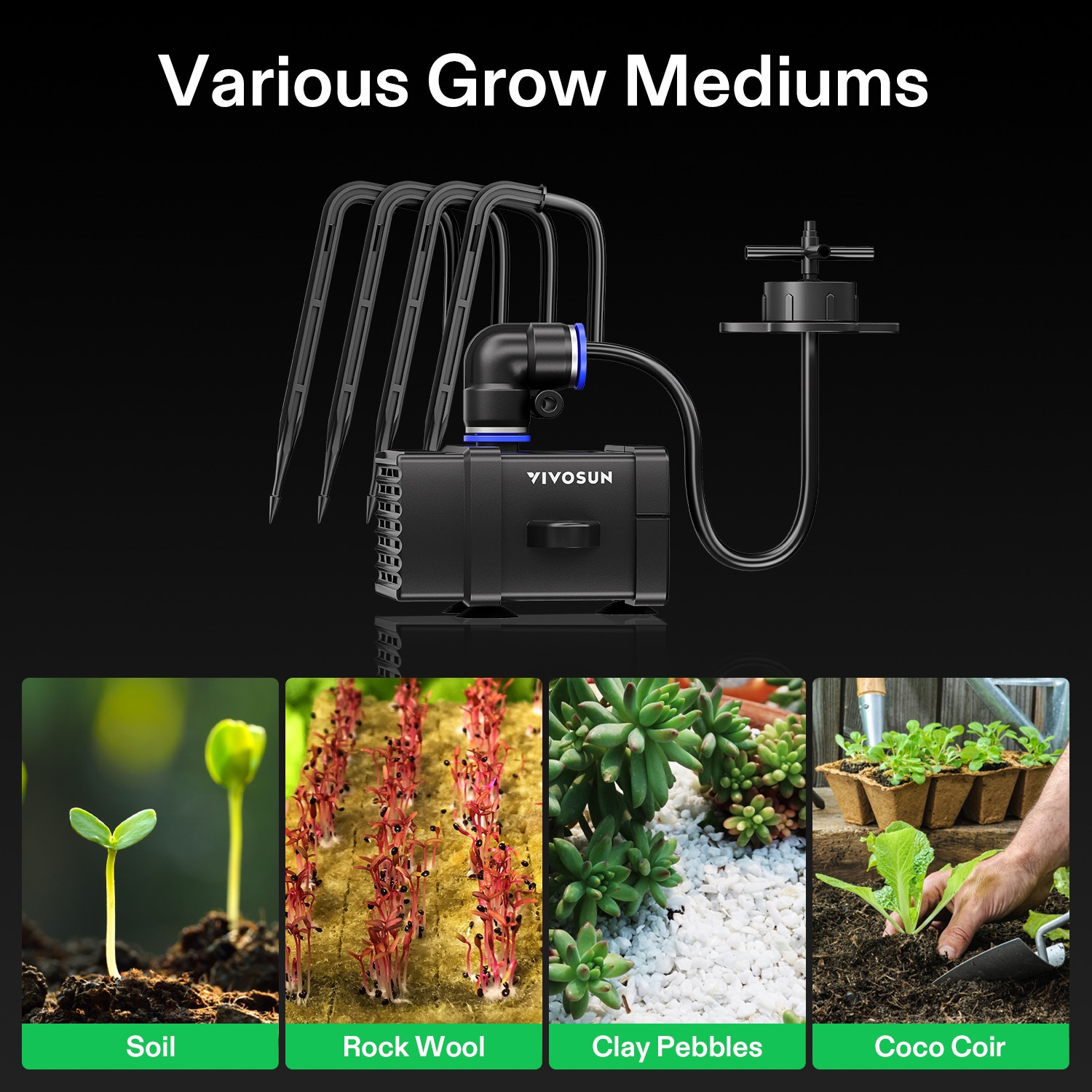VIVOSUN Drip Irrigation Kit w/ Pump & 4 Drip Emitters for VGrow Smart Grow Box
