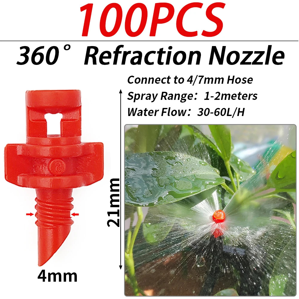 100PCS 90-360° Male Barbed Thread Refraction Micro Nozzles Garden Greenhouse Dri