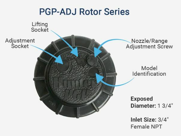 Hunter PGP-ADJ Rotor Sprinkler Heads – 4 Pack w Adjustment Tool & Nozzles 3/4″