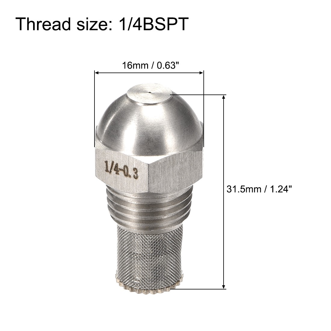 Mist Nozzle 1/4BSPT 0.3mm Orifice Stainless Steel Fine Atomizing Spray Tip