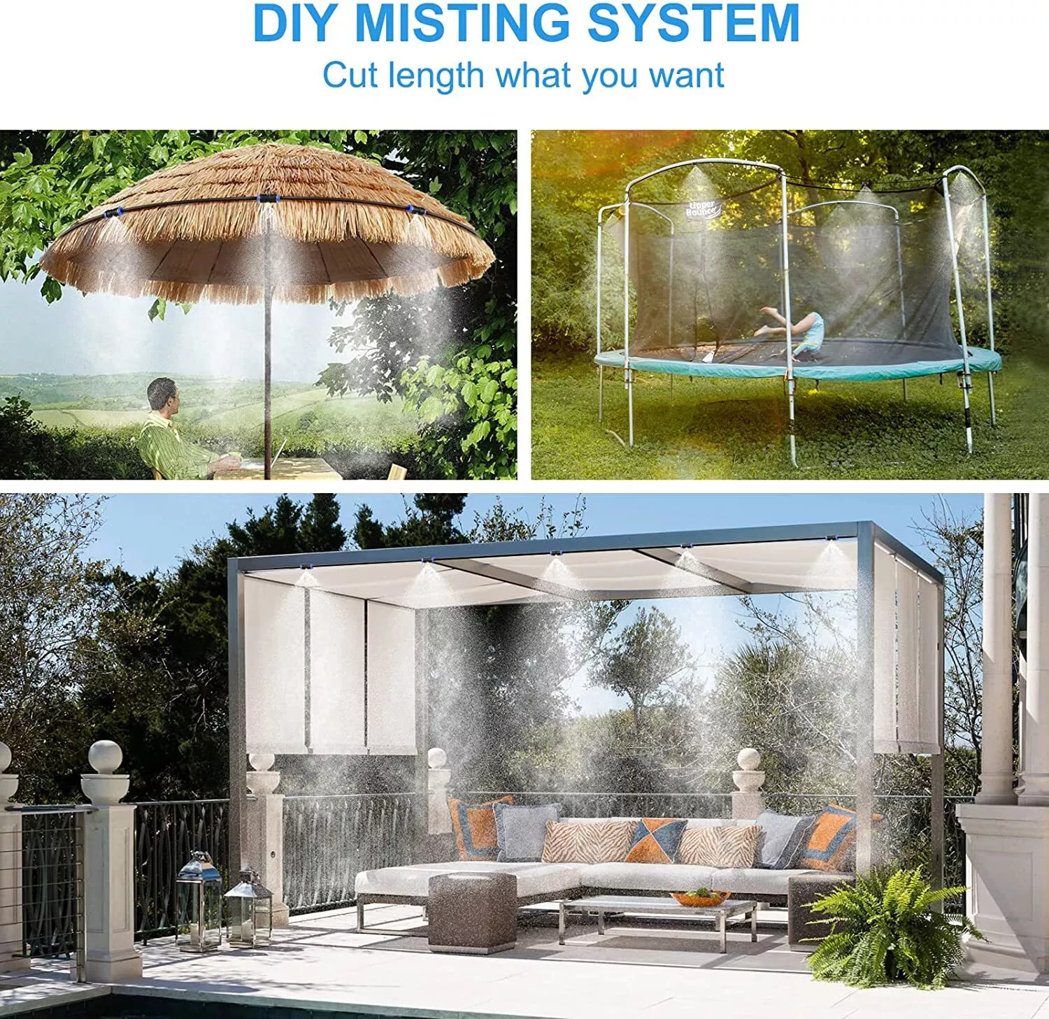 Misting Cooling System 98FT (30M) Misting Line + 30 Brass Mist Nozzles Garden US