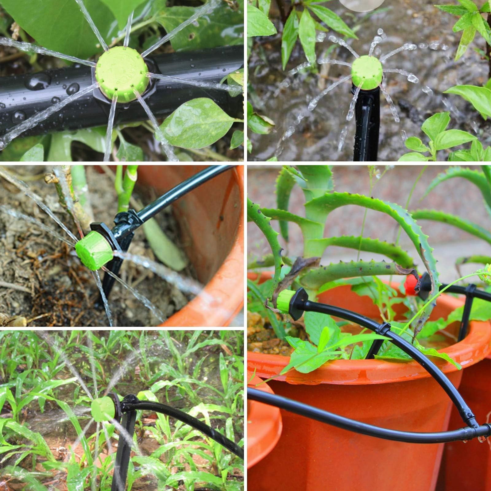 200Pcs Adjustable Irrigation Drippers, 1/4 Inch Barbed Drip Emitter 360 Degree