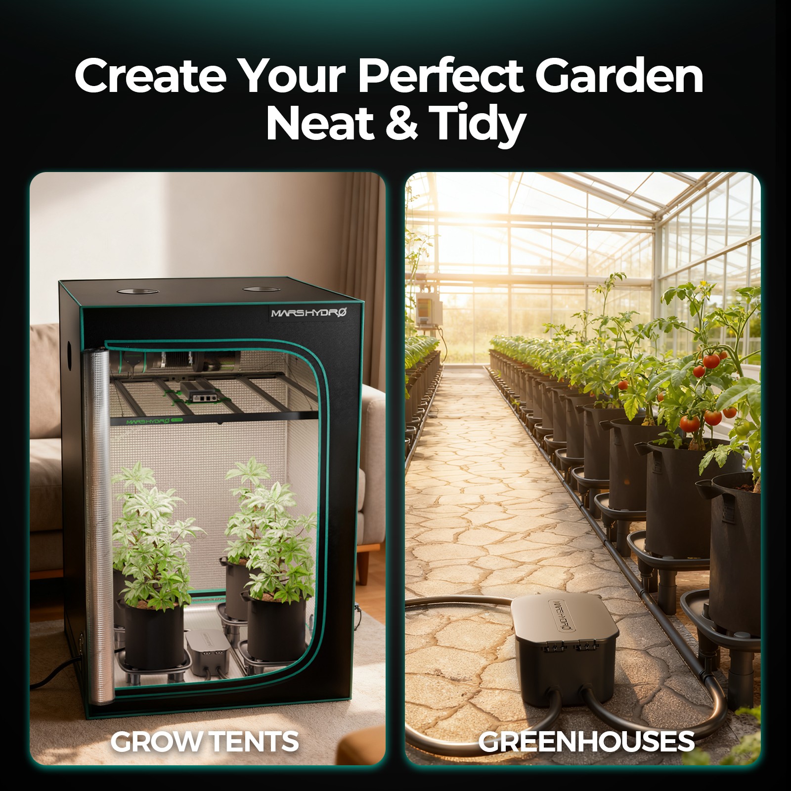 Mars Hydro 50L Foldable Drip&Auto-Drain Kit: 4 Trays|Pump|Grow Bags for 8 Plants
