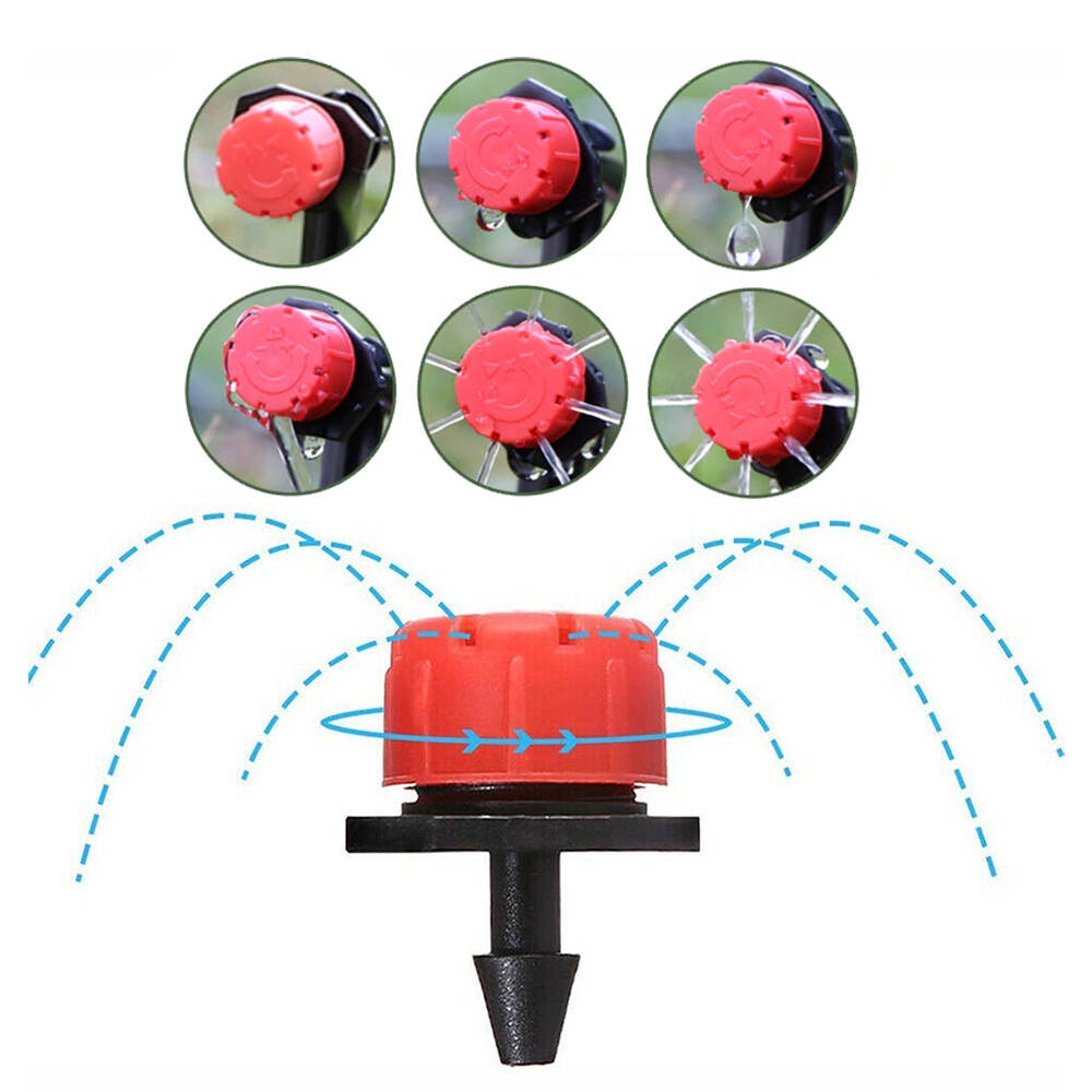 200Pcs 1/4″ 360 Degree Adjustable Irrigation Drippers Sprinklers Emitters Drip