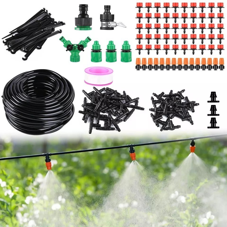 164ft Hose Drip Irrigation Kit Garden Watering System 3/4 & 1/2 Faucet Connector