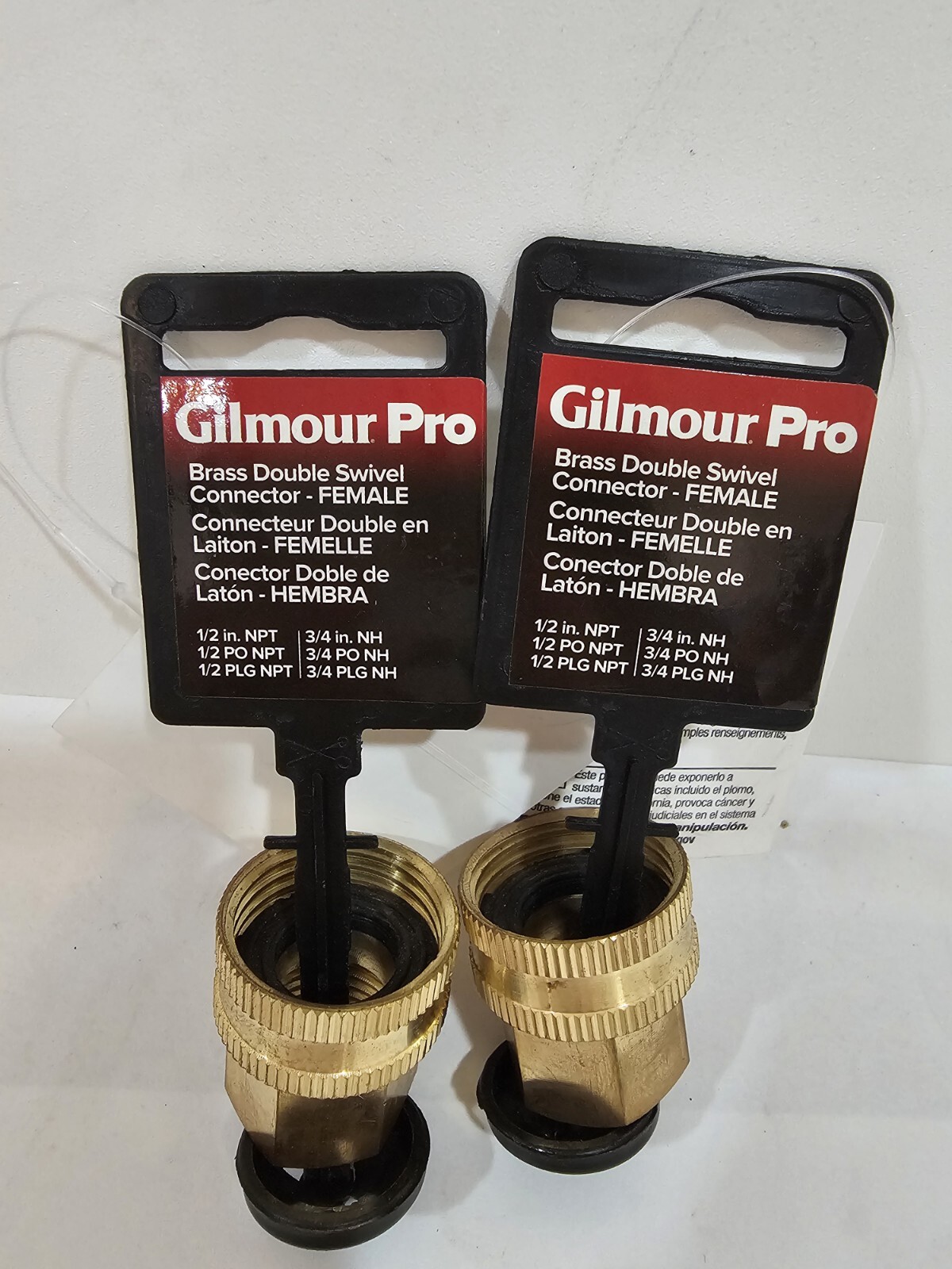 (2) Pipe To Hose Connectors Brass Swivel Double Female 1/2 x 3/4-In Gilmour Pro