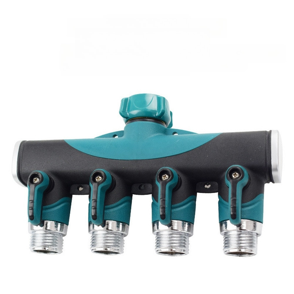 4 Way Plastic Hose Manifold with Aluminum Coated Nuts 3/4 Inch Compatibility