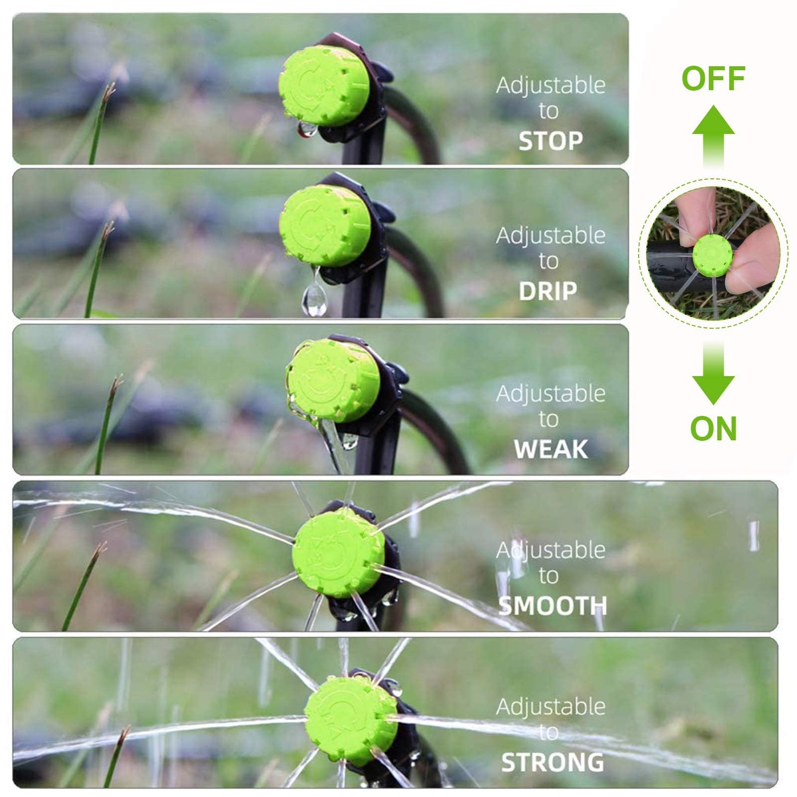 200Pcs Adjustable Irrigation Drippers, 1/4 Inch Barbed Drip Emitter 360 Degree
