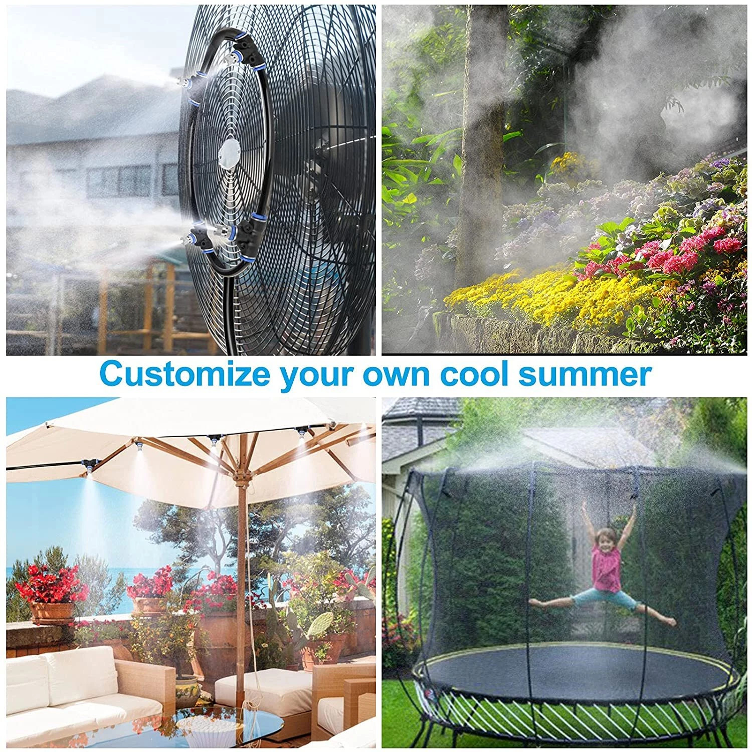 Misting Cooling System 98FT (30M) Misting Line + 30 Brass Mist Nozzles Garden US