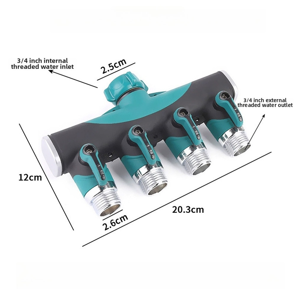 4 Way Plastic Hose Manifold with Aluminum Coated Nuts 3/4 Inch Compatibility