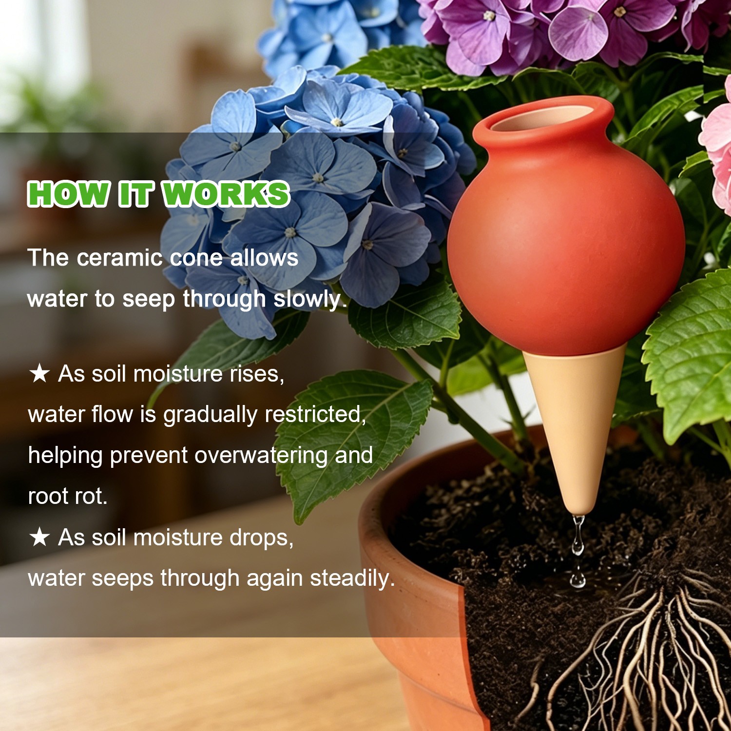 Red Ceramic Automatic Plant Waterer,Self-Watering Spike for Vacation&Lazy Garden