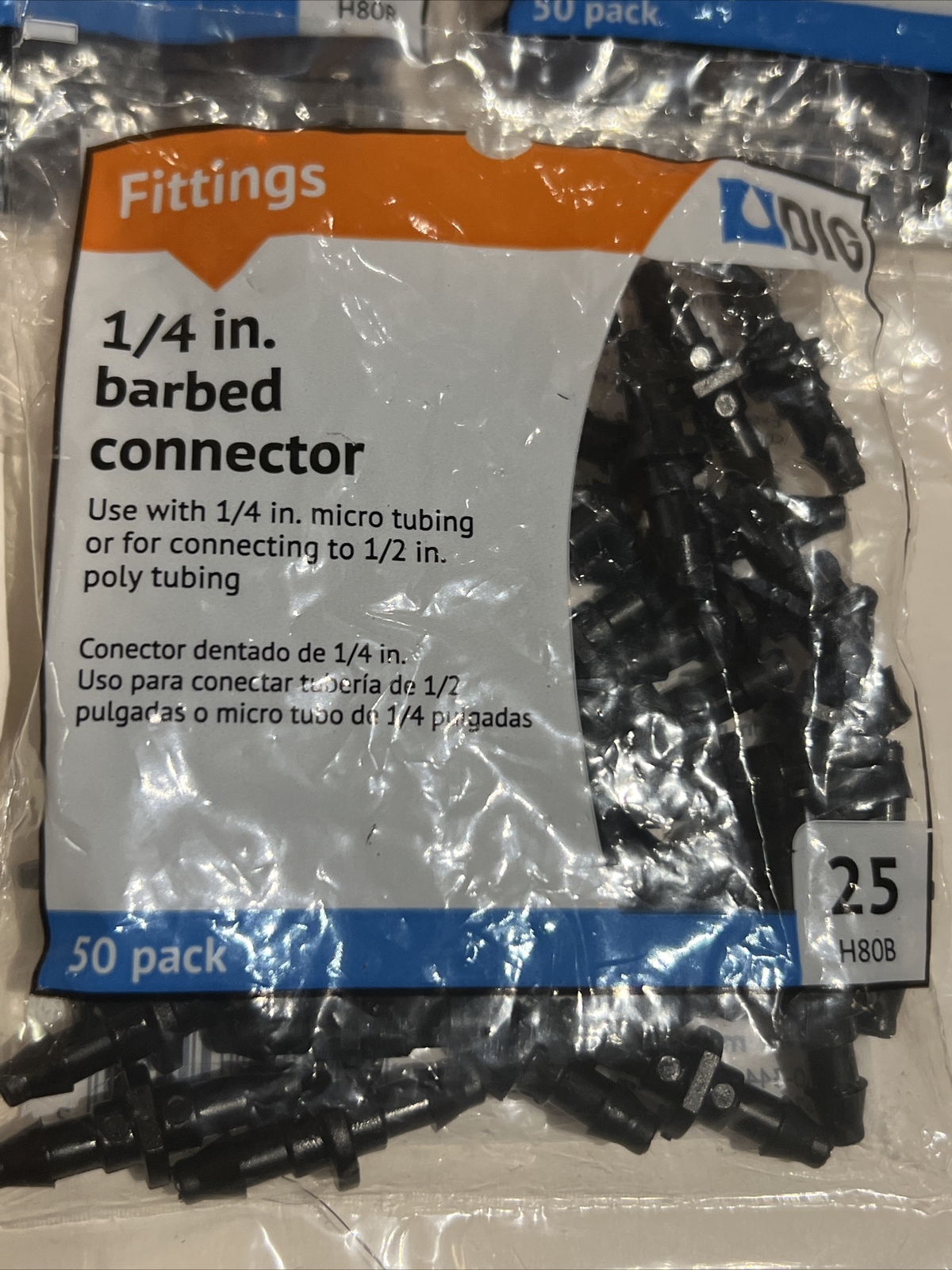 250 DIG H80B 1/4 In. Barb Connectors Hose Drip Line 25 PSI. 250Piece Lot of 5