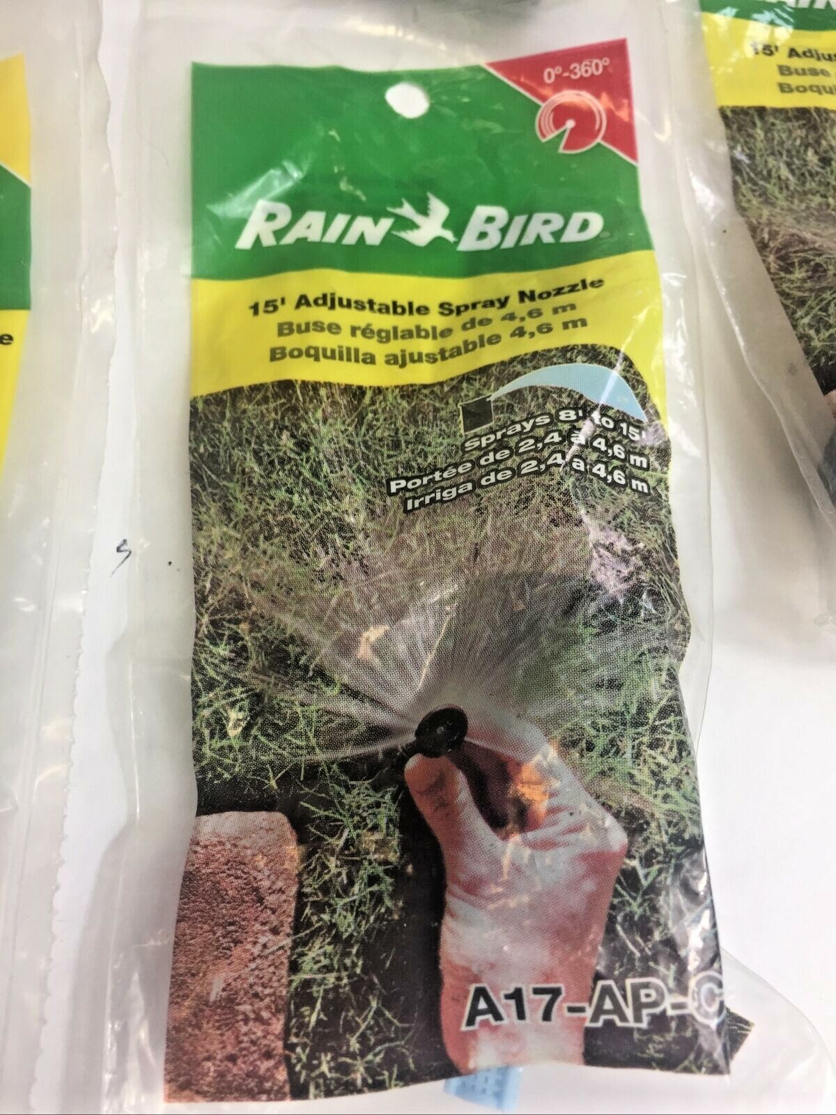 4 Rain Bird 15’ Adjustable Pattern 0″-15′ Spray Nozzle A17-AP-C1 + One 12’ Head
