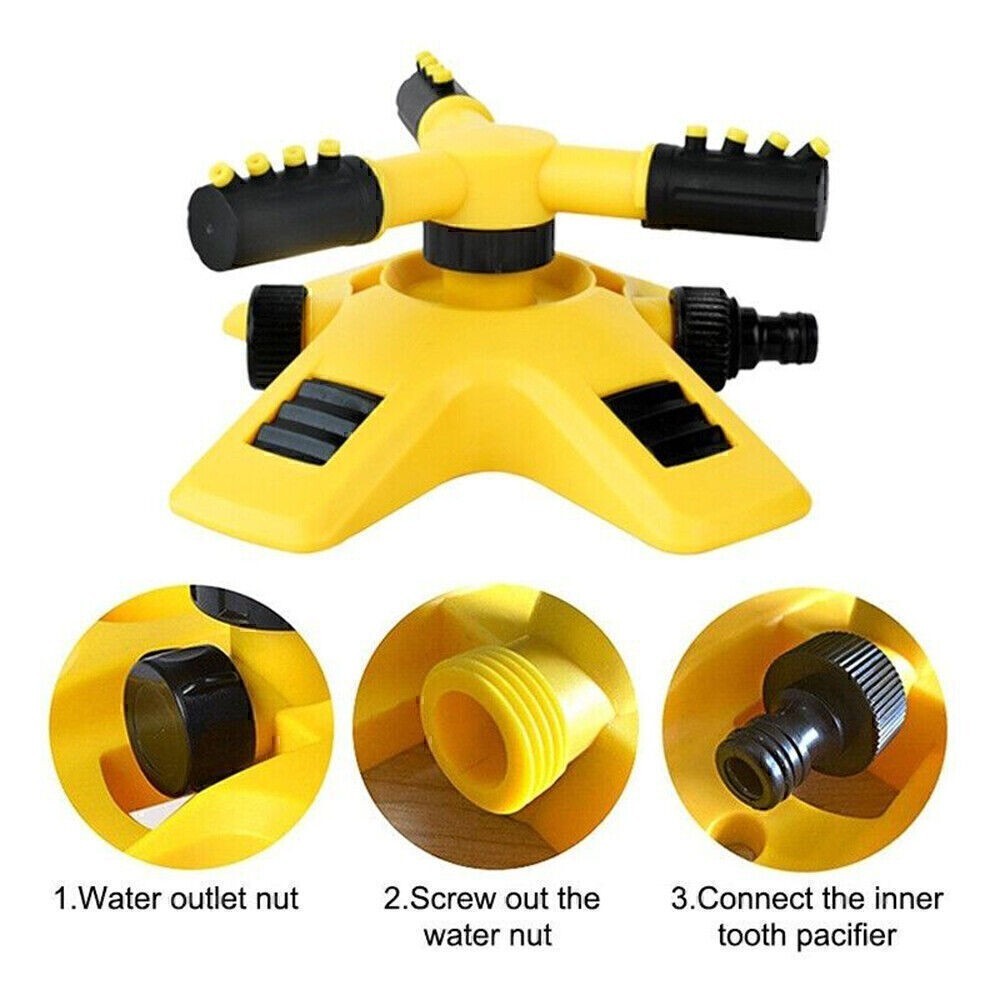 360° Rotating Lawn Sprinkler 3-Arms System Automatic Garden Watering Irrigation