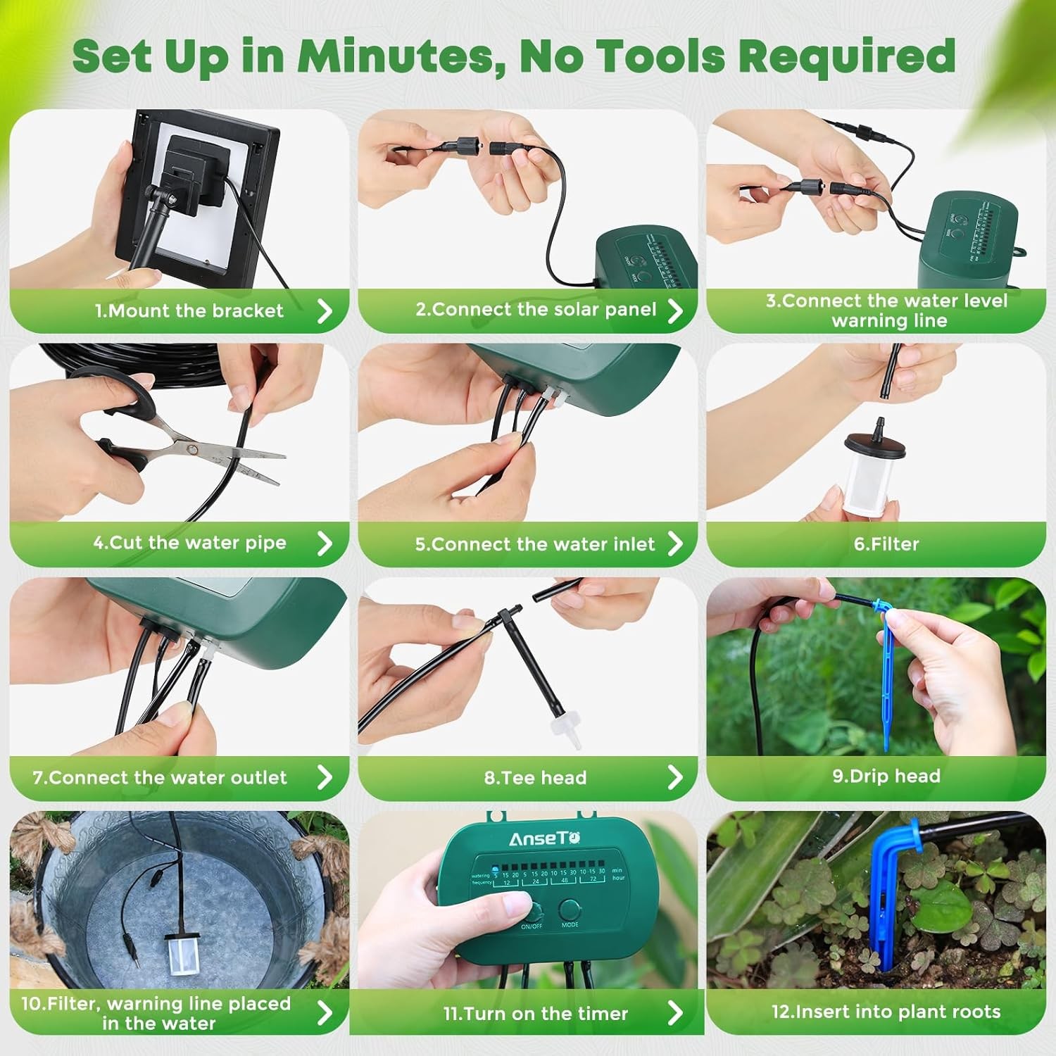 Solar Drip Irrigation System, Automatic Watering Kit with Split Design,49ft ,f