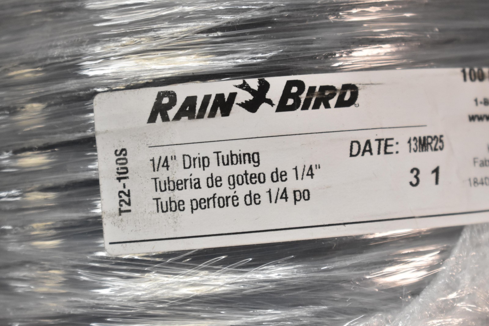 Rain Bird 1/4 In Drip Tubing 100 Ft Coil T22-100S Irrigation Drip Line Black