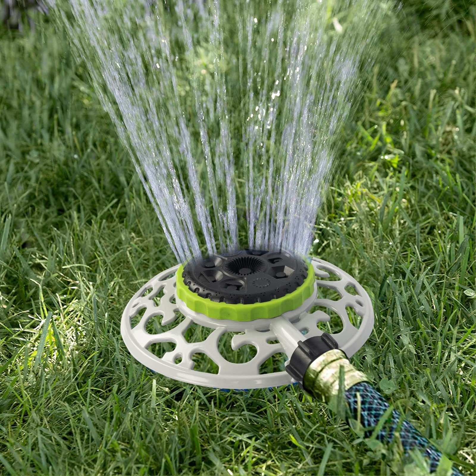 Adjustable Metal Lawn Sprinkler – 8 Modes, Quick Connect Hose Adapter for Garden