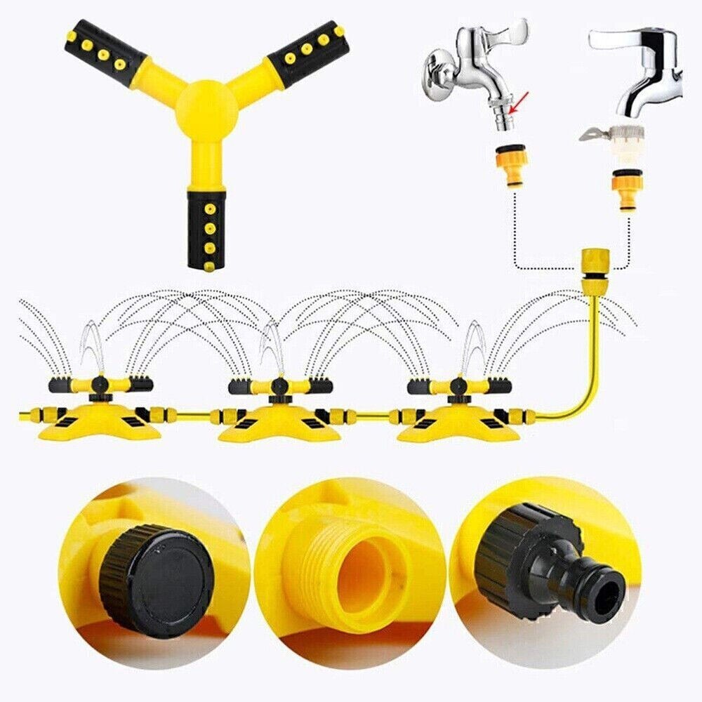 360° Rotating Lawn Sprinkler 3-Arms System Automatic Garden Watering Irrigation