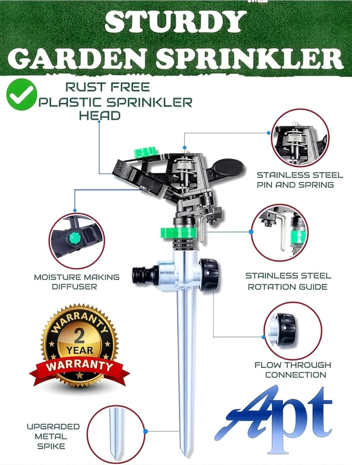 APT Pulsating Impact Sprinklers for Yard, Lawn & Garden, 80 to 5800 sq ft Adjust