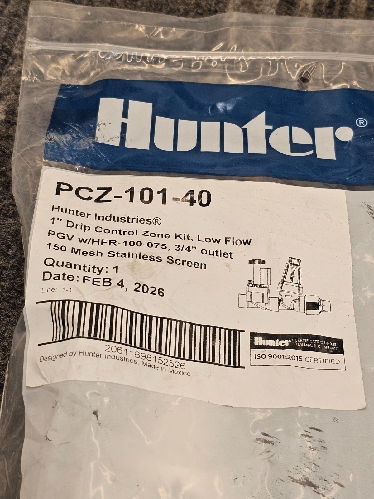 Hunter PCZ-101-40 1″ Drip Zone PGV Valve Control Assembly, 3/4″ Outlet 40PSI