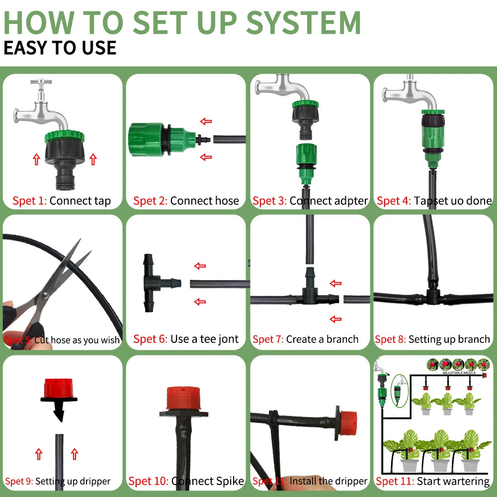 5-20M Drip Irrigation System Plant Watering Set Watering Kits Adjustable Dripper