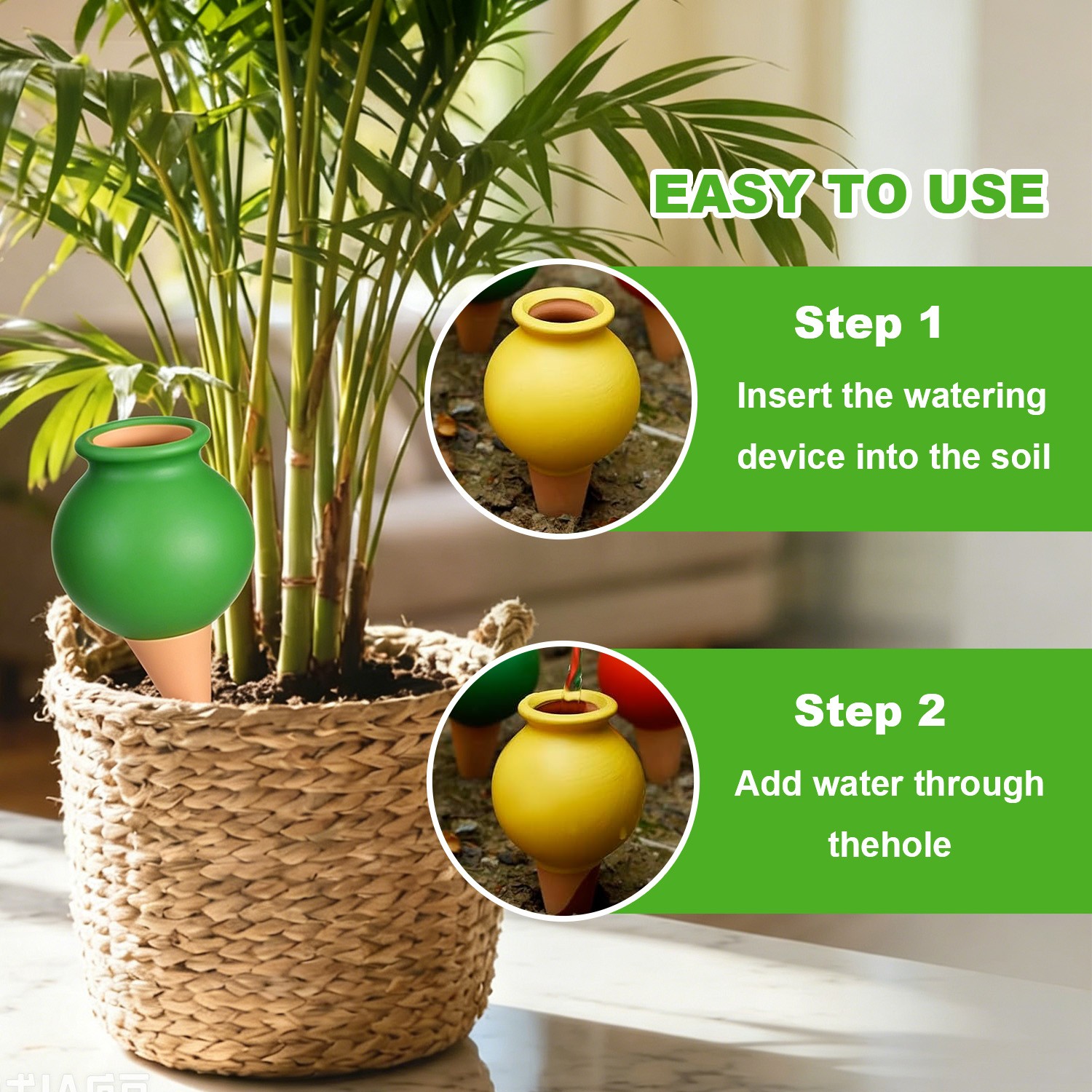 Red Ceramic Automatic Plant Waterer,Self-Watering Spike for Vacation&Lazy Garden