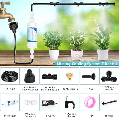 50FT Misters for Outside Patio Outdoor Misting System with Water Filter
