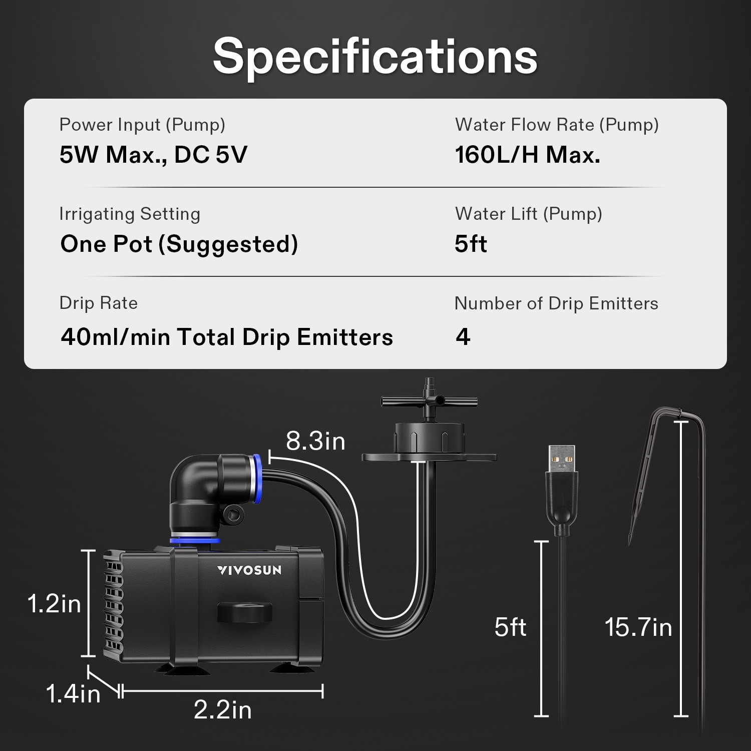 VIVOSUN Drip Irrigation Kit w/ Pump & 4 Drip Emitters for VGrow Smart Grow Box