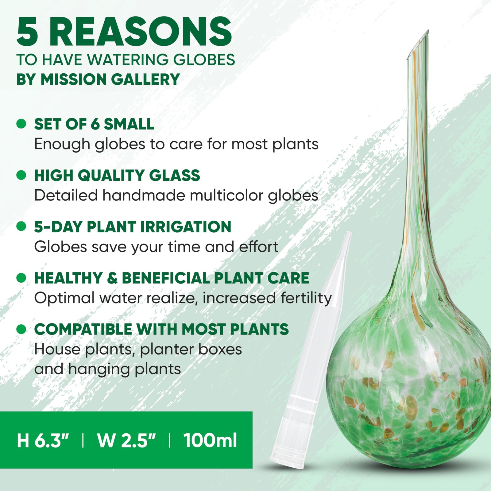 6-Pk Large Glass Self-Watering Globes for Indoor/Outdoor Plants – Multicolor