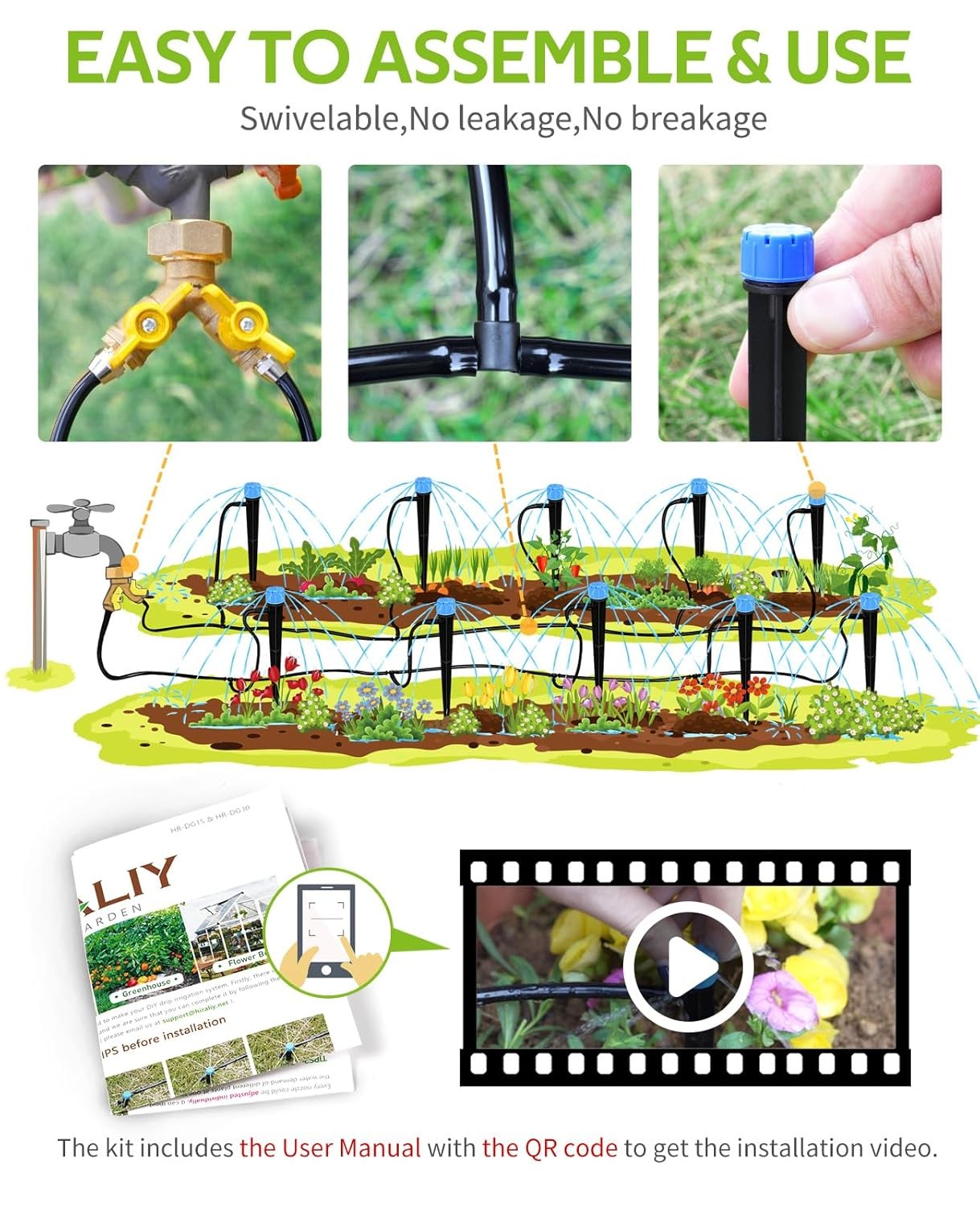 HIRALIY 50ft Drip Irrigation Kit 8x5mm Tubing Automatic for Garden Lawn