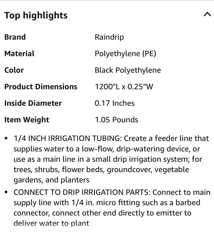 Rain Drip Drip Irrigation Supply Tubing Black Polyethylene 1/4″ ID x 100-ft