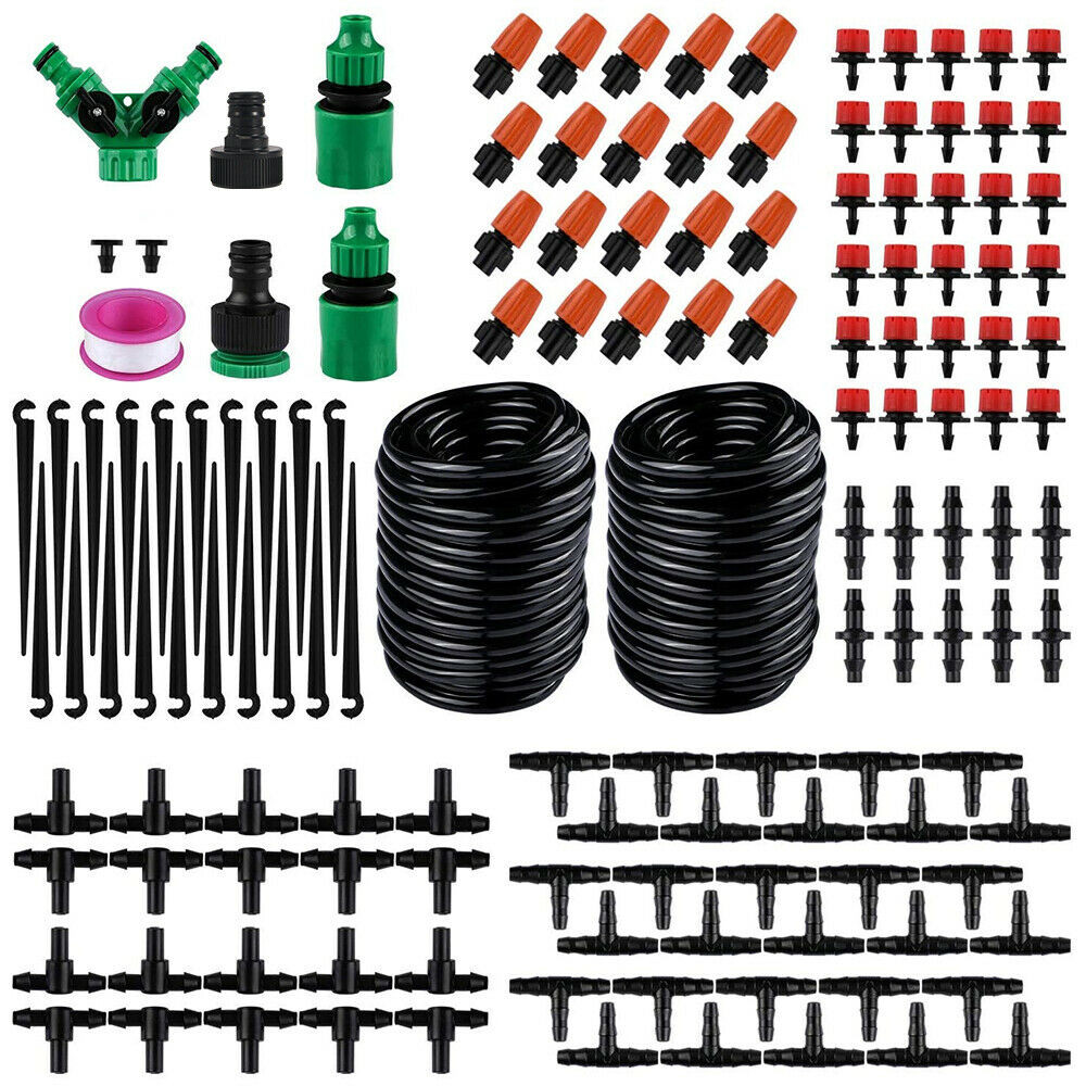 100FT Drip Irrigation System Plant Self Garden Watering Hose Spray Kit DIY USA