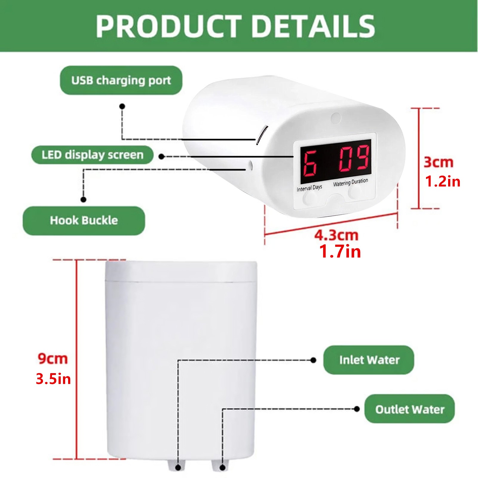 Indoor Automatic Watering Device with 3.7V Li-Battery and Low Battery Indicator
